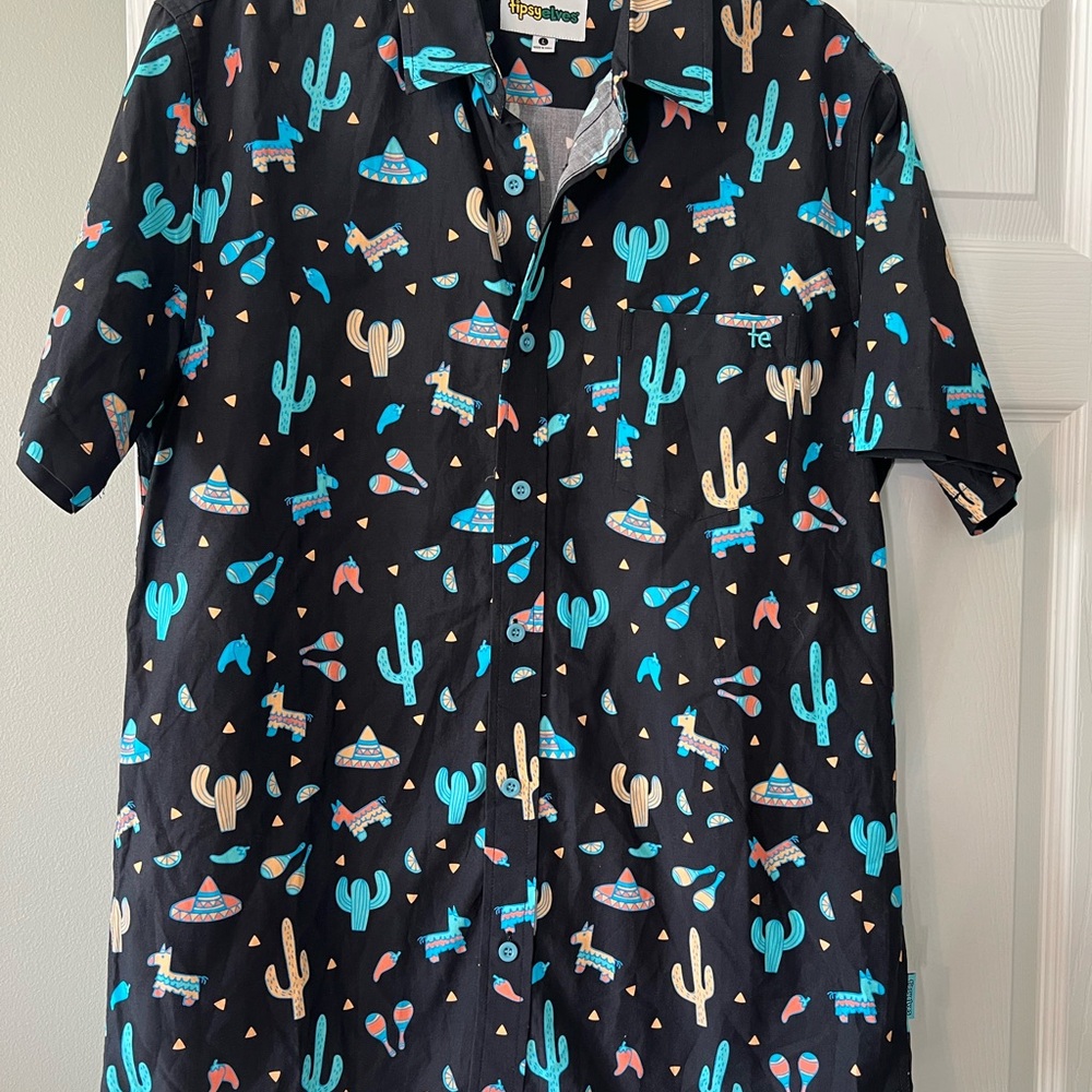 Tipsy Elves Black Shirt with Cactus and Sombrero Pattern